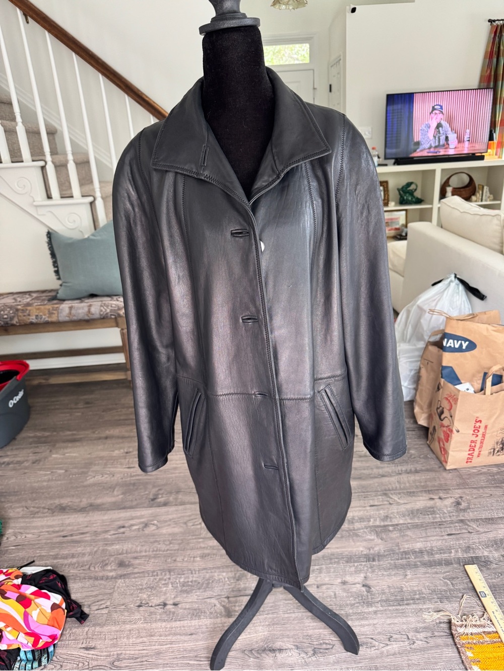 Gallery Black Leather Women's Button-Front Coat